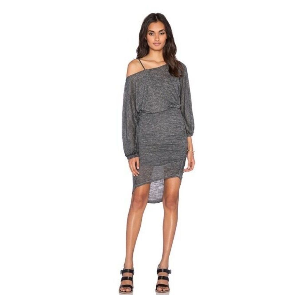 FREE PEOPLE Gray Tidepool Strech Ruched Asymmetrical Bodycon Mini Dress Size XS